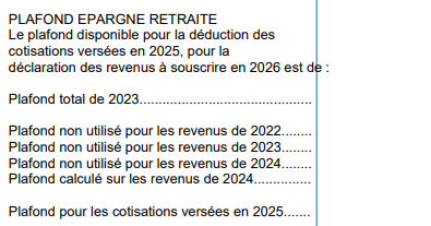 Plafond plan épargne retraite sur un avis d'imposition