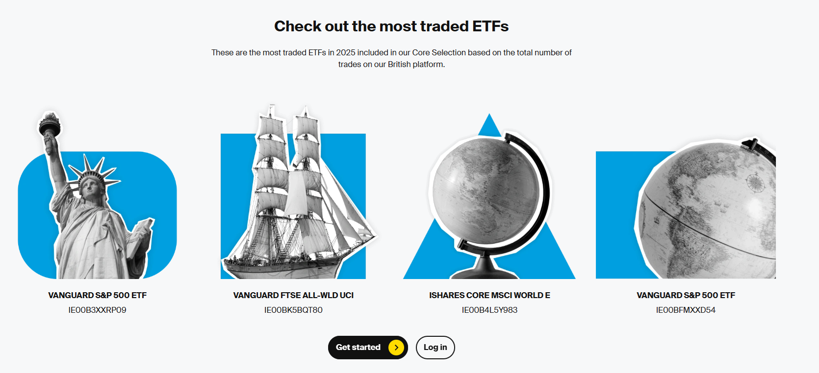 Degiro ETF search and selection screen showing available ETFs for European investors